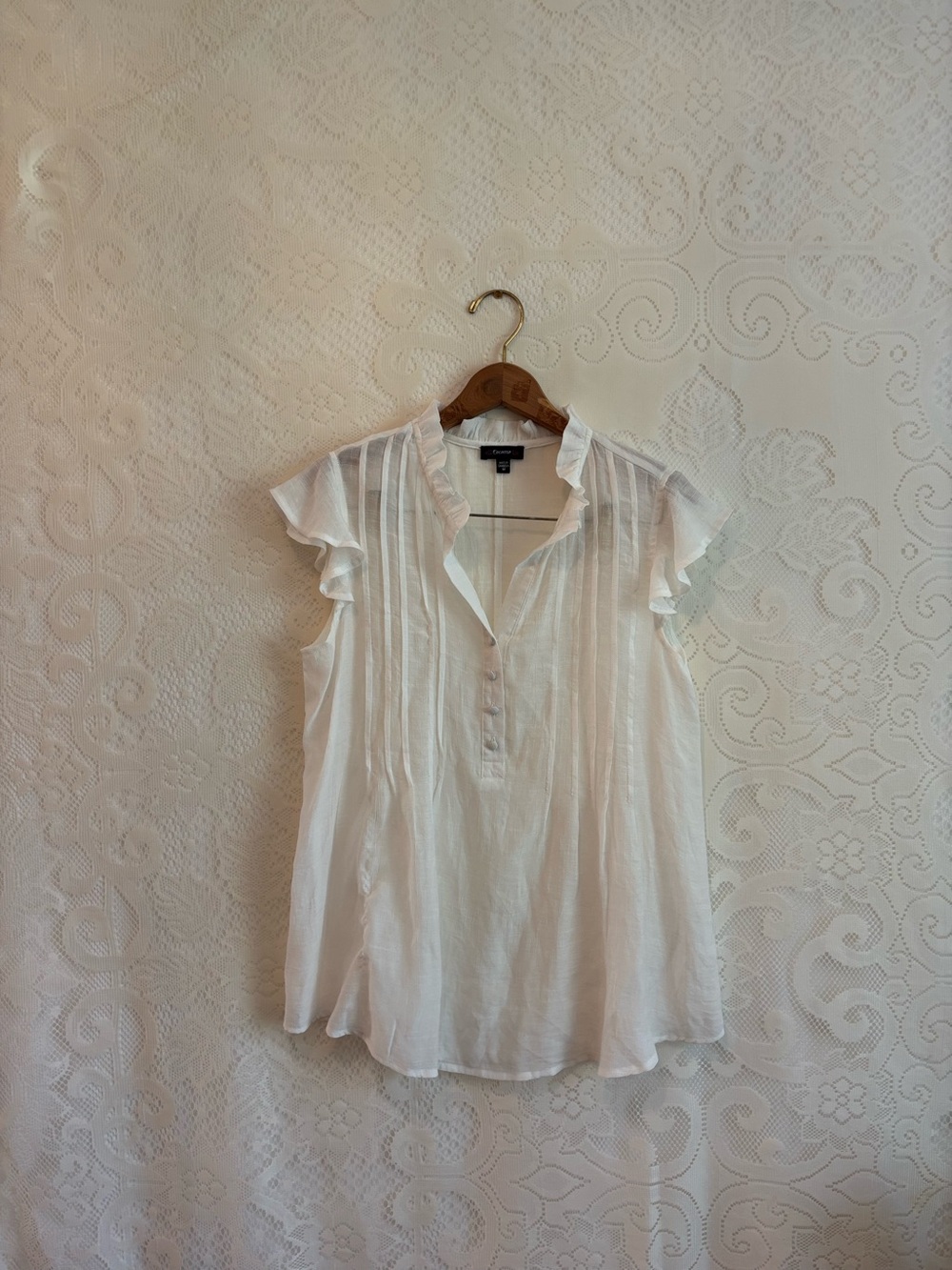 White Ruffle Sleeve Pintuck Top